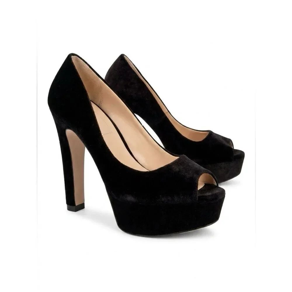 BLACK VELVET PLATFORM HEELS by ZARA® SIZE 38